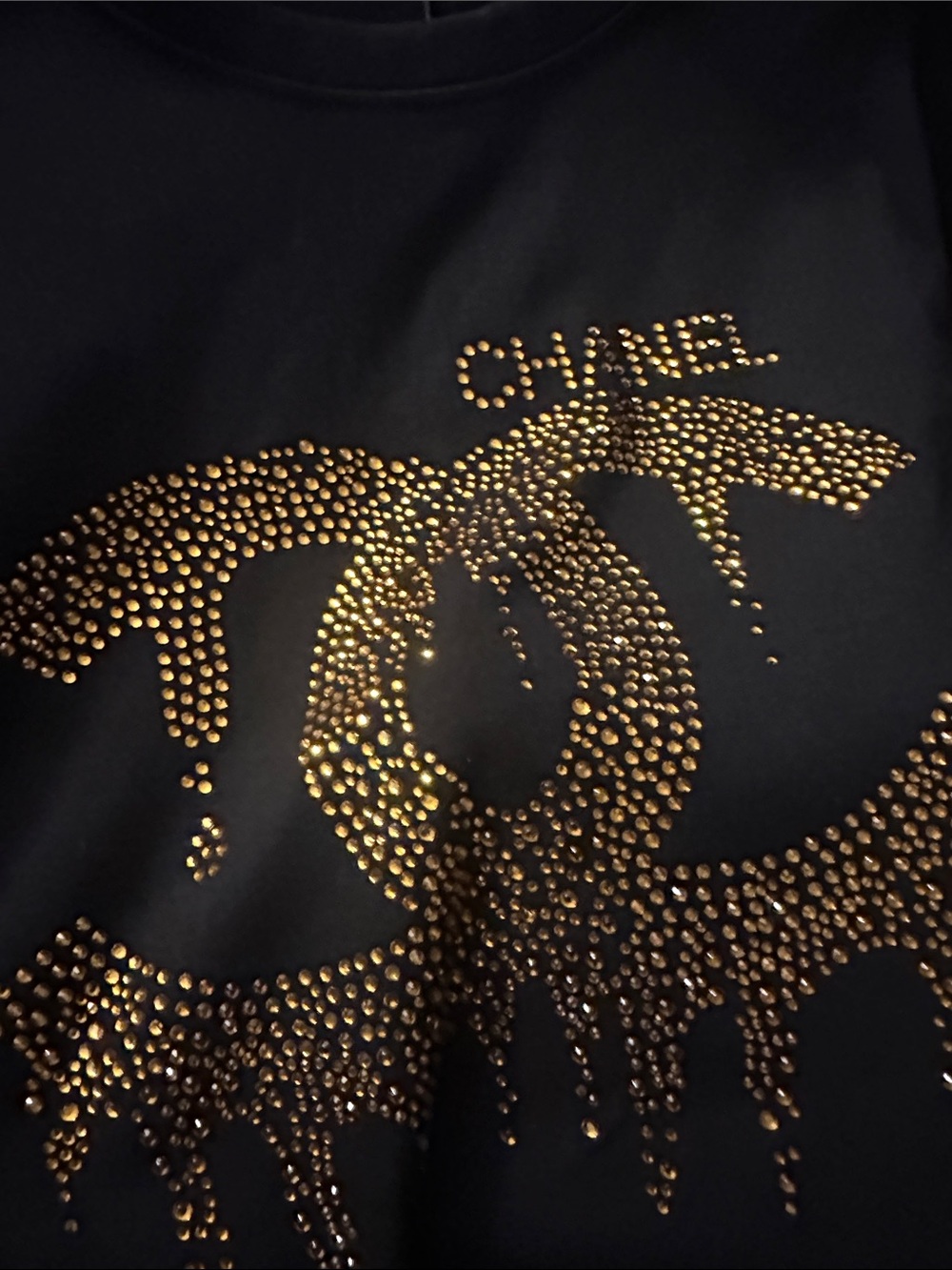 Black Short Sleeve Tee with Gold Drip - Picture 3 of 4